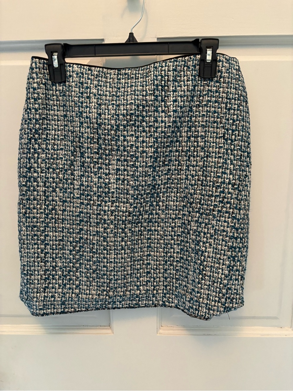 White House Black Market Teal and White Tweed Pencil Skirt